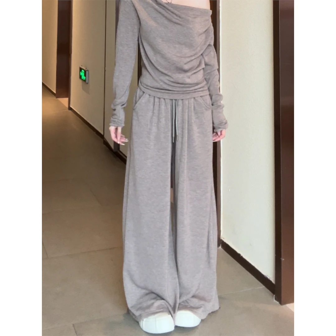 【1.9专场】240170+244187 抓毛款荡领气质长袖+直筒软糯垂感休闲裤