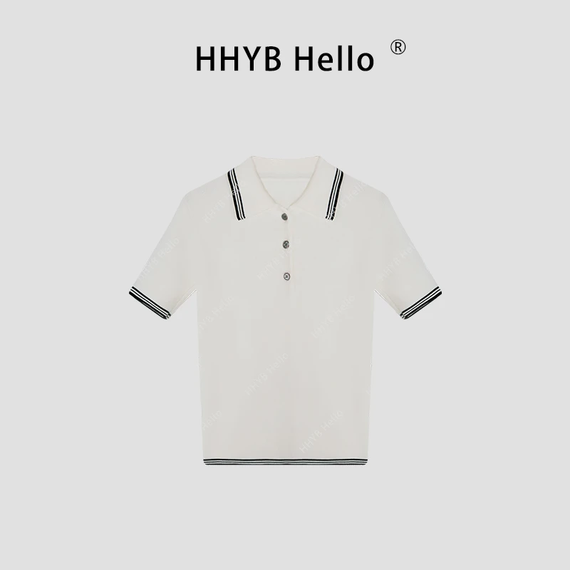 HHYB HelloPolo衫针织翻领织短袖运动风2024秋季新款休闲上衣M586