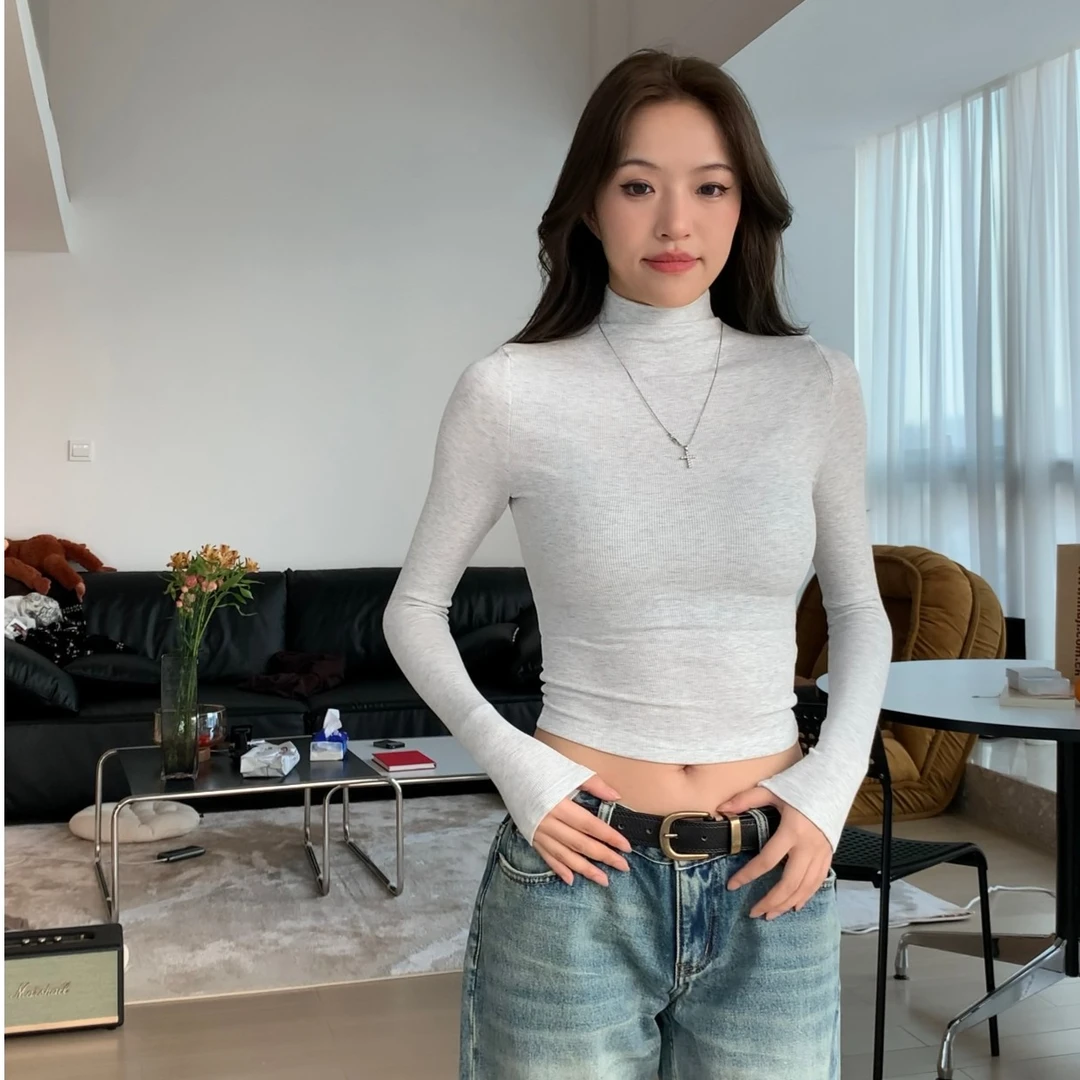 【部分现】新款半高领修身显瘦长袖ins打底衫女 7684