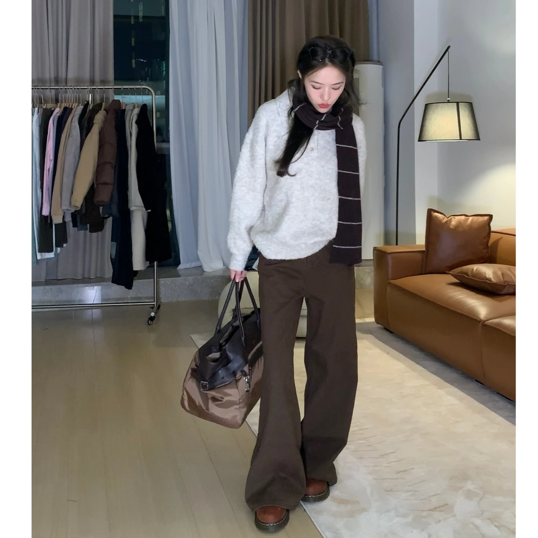 HHYB Hello【年中QC】D2033美式复古显瘦高街牛仔小众拖地直筒裤