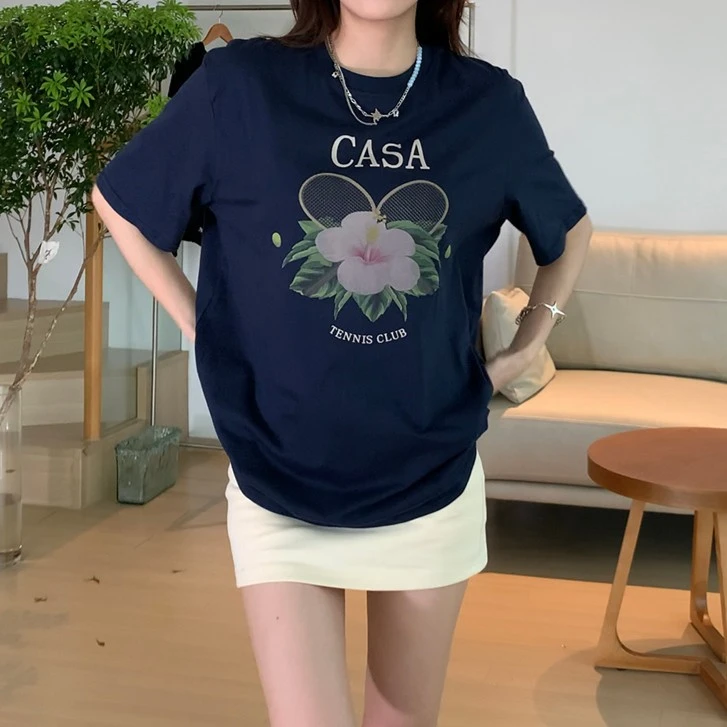【年中QC】8607简约百搭印花棉T圆领时尚夏季宽松休闲短袖t恤