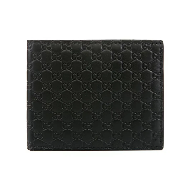 【香港发货】GUCCI古驰 老花Logo短款双折 压纹牛皮 钱包 男款 黑色