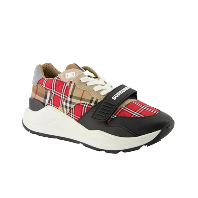 【美国发货】Burberry巴宝莉 对比格纹皮革运动鞋 多色