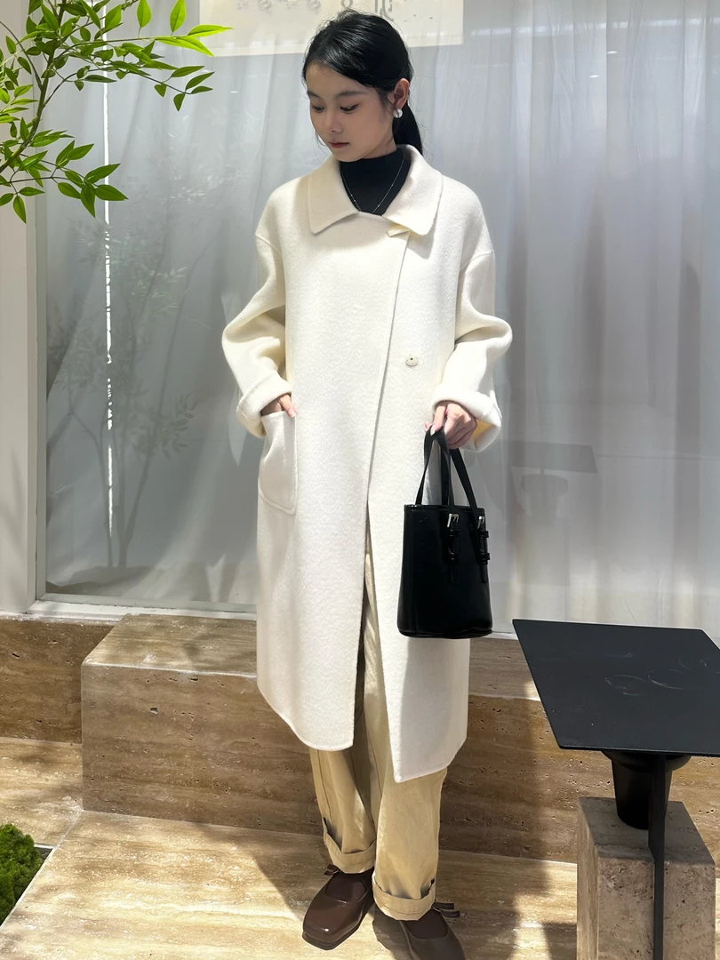 2024年秋冬日常通勤宽松简单大气长款气质清新保暖双面羊毛大衣