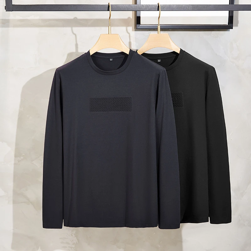秋季长袖t恤男加肥加大码胖子潮流休闲莫代尔圆领男士卫衣打底衫