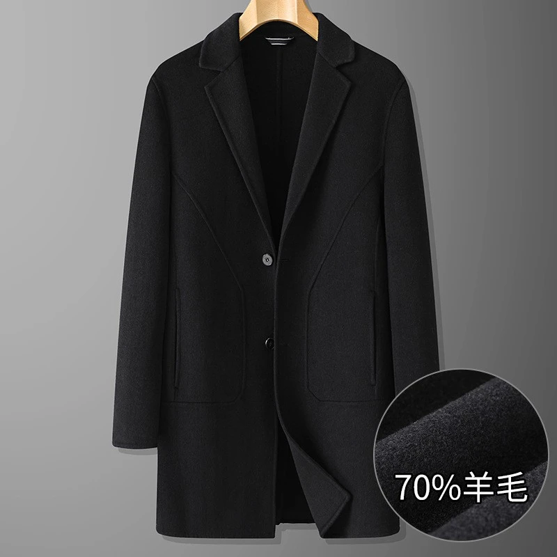 羊毛双面呢大衣男加肥加大码宽松休闲潮胖子青年西装领呢子外套男