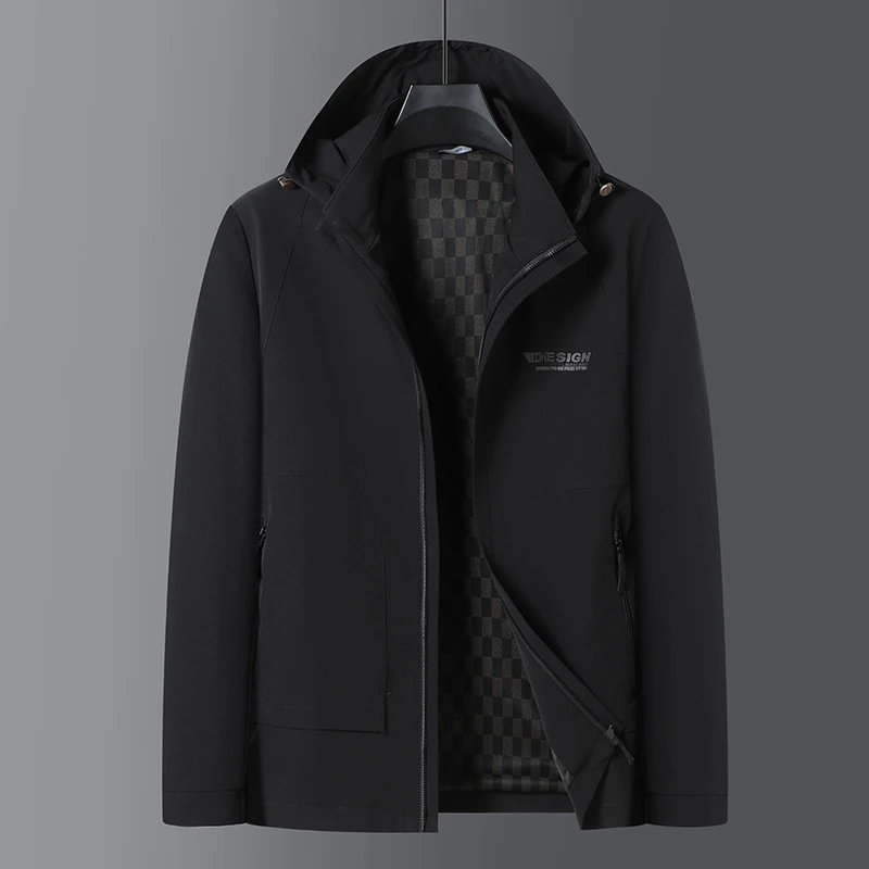 高端男士春秋加肥加大夹克可脱卸帽外套大码男装宽松休闲胖子上衣