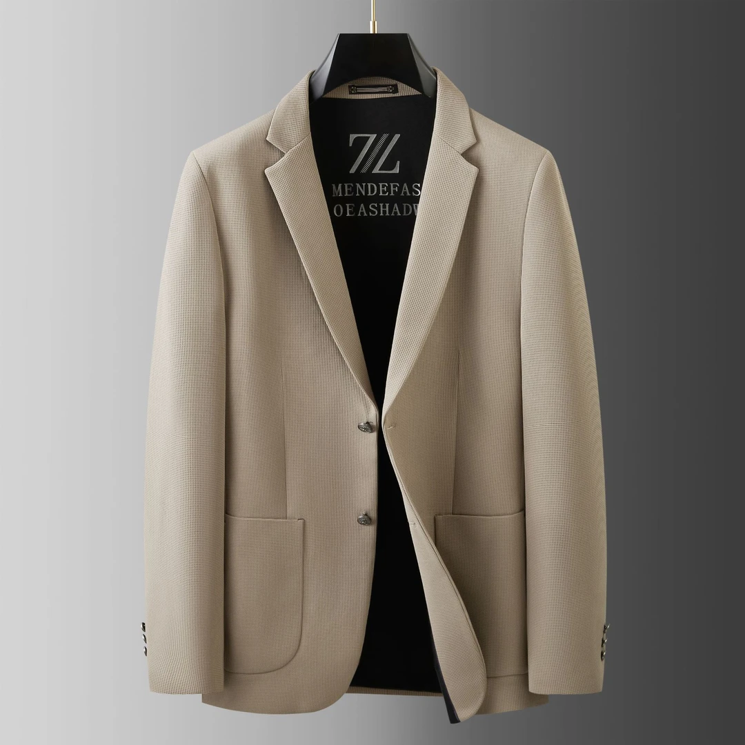 【轻奢质感】华夫格面料男士大码西服潮胖子宽松时尚纯色单西外套