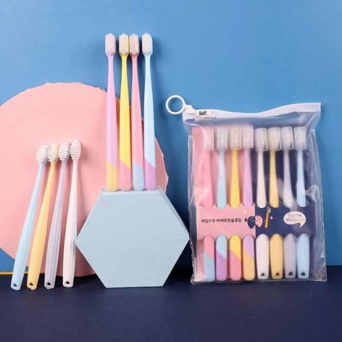 情侣牙刷炫彩软毛牙刷8支套装包胶8色家用纤细刷毛