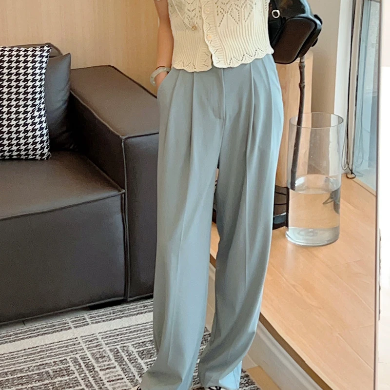 日系轻奢阔腿裤女春秋新款垂感显瘦休闲直筒裤高腰西装裤23198