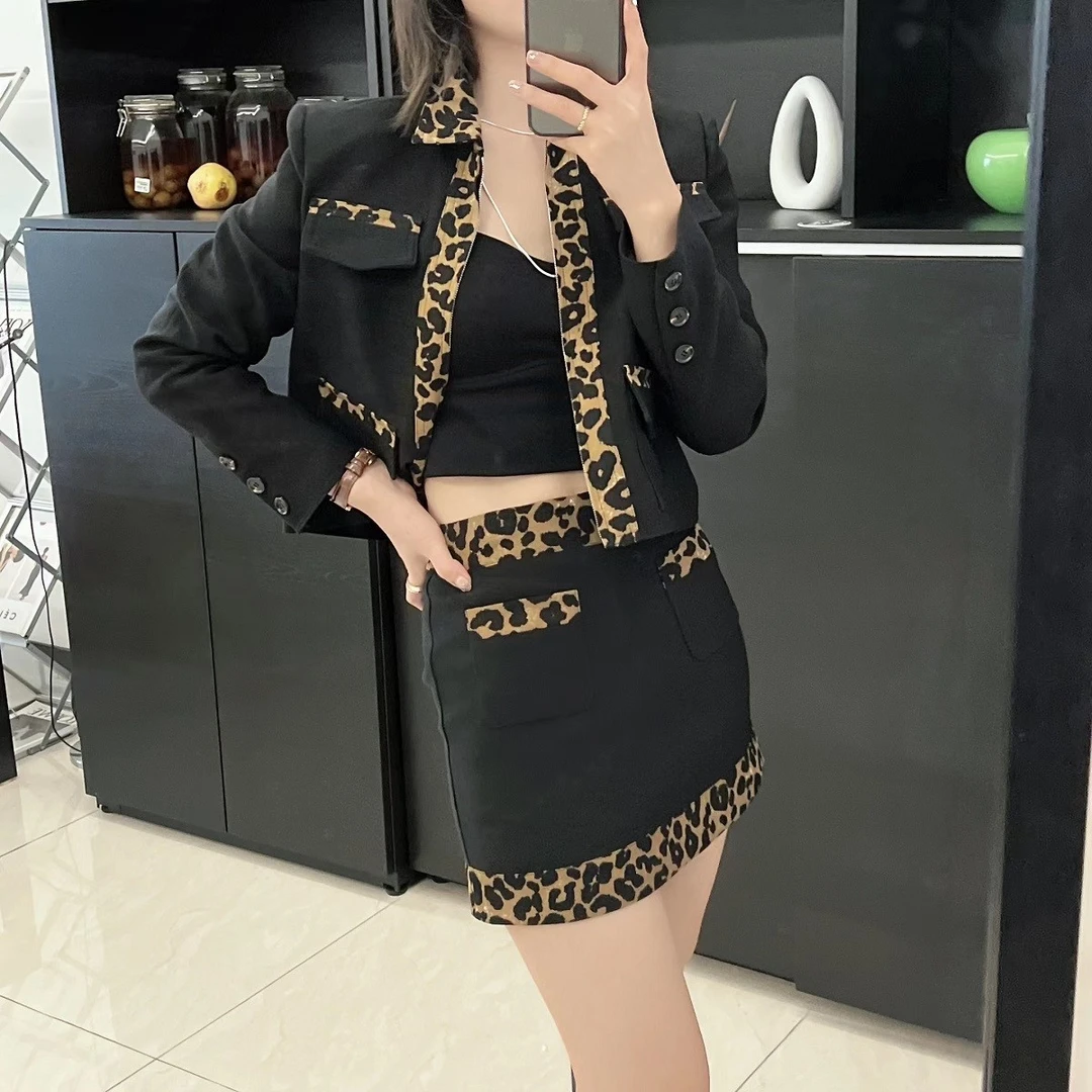【iu韩剧女主】买手店款轻奢高定轻熟风时尚气质豹纹两件套装045
