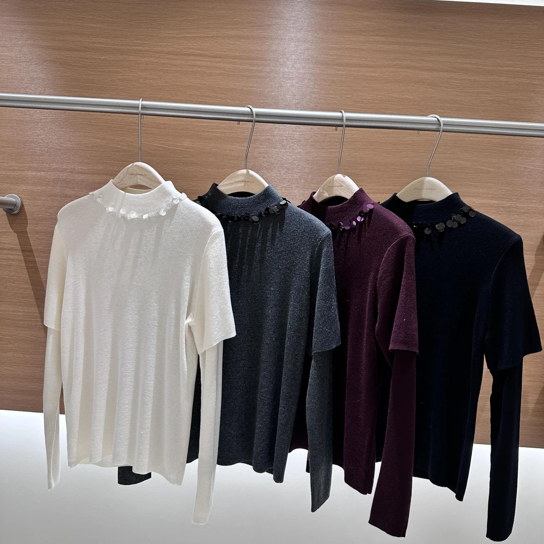 已特价！专柜品质~重磅珠片圆领显瘦新款假两件长袖针织衫上衣2769