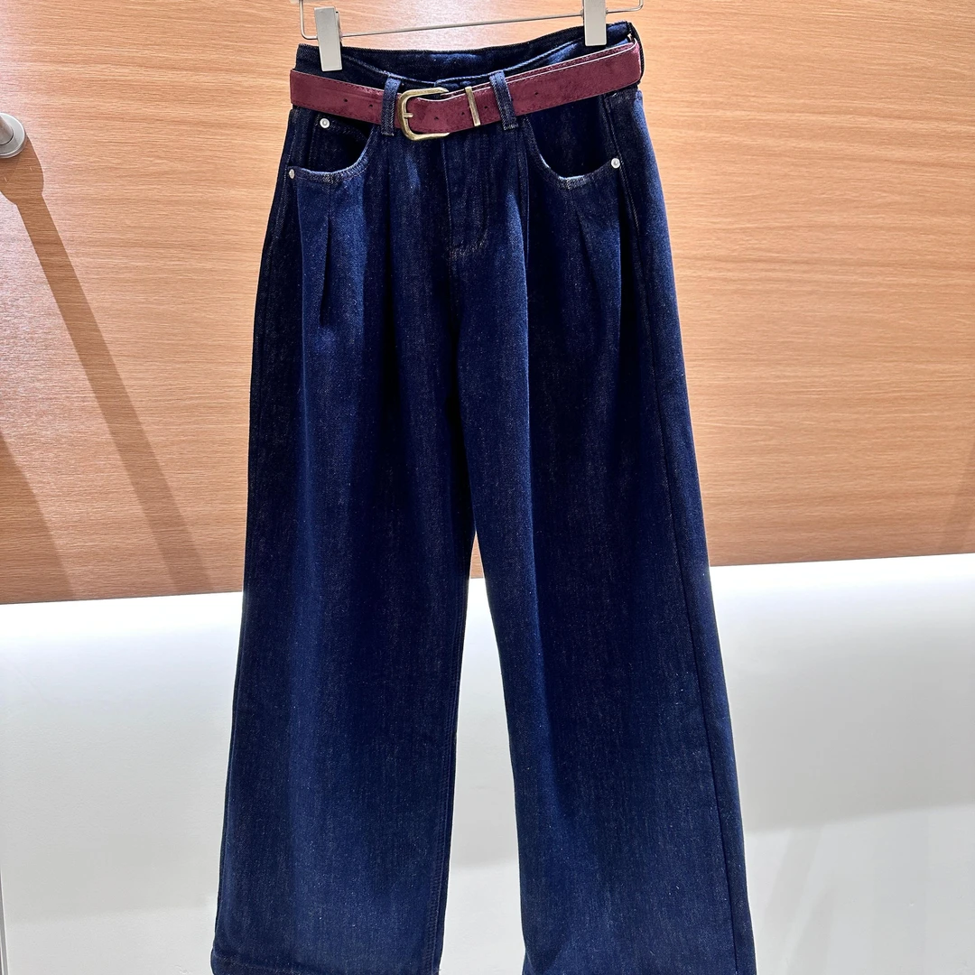 深蓝高腰显瘦直筒宽松牛仔裤新款垂感慵懒休闲外穿长裤裤子2689