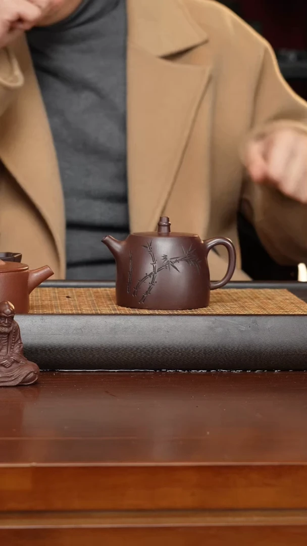 【闪购商品】紫砂茶壶紫泥竹刻绘汉铎——GP3