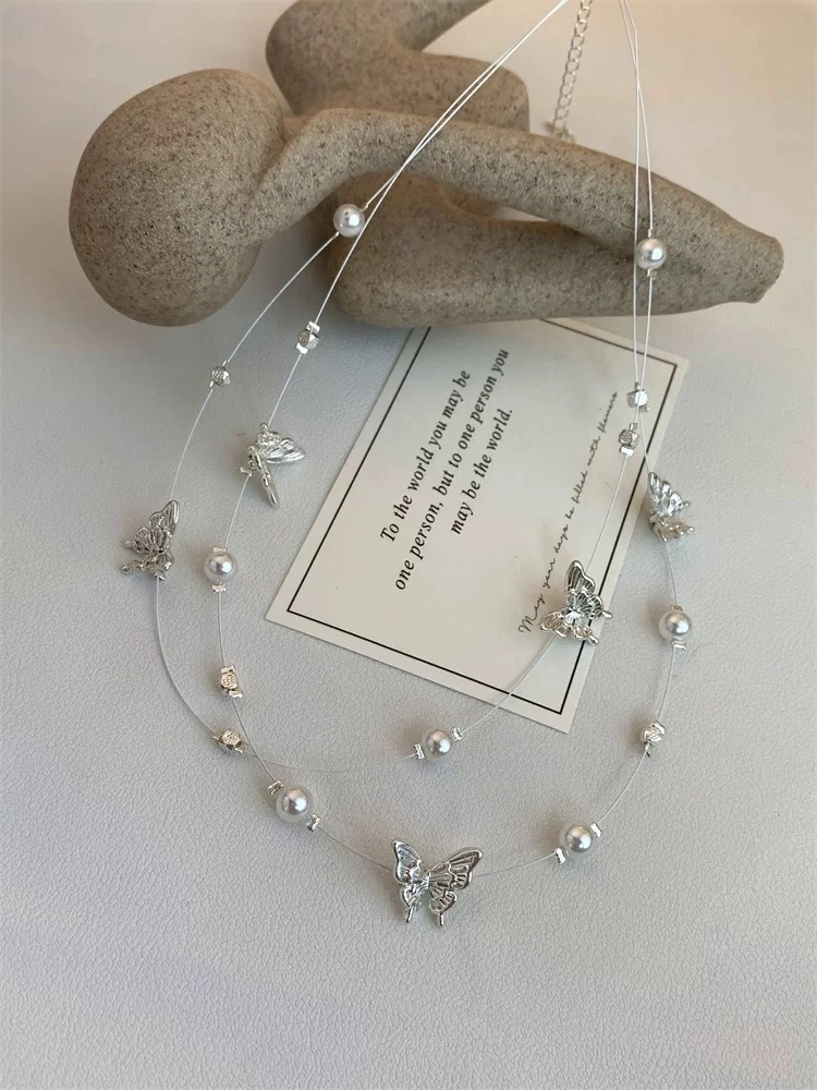 钛钢仿珍珠项链 气质时尚百搭古风长款仙女超仙简约蝴蝶项链580