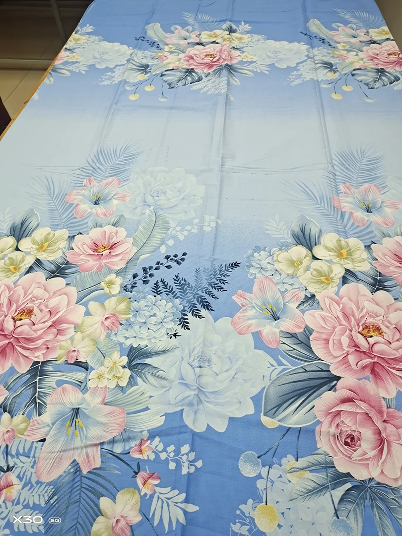 （025）纯棉床单2.45*2.4米 （+-5公分）瑕疵花束-蓝