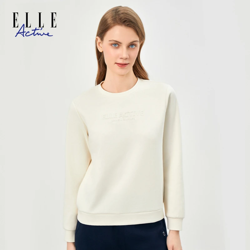 ELLE Active新款秋季针织圆领卫衣女装长袖简约女士百搭休闲上衣