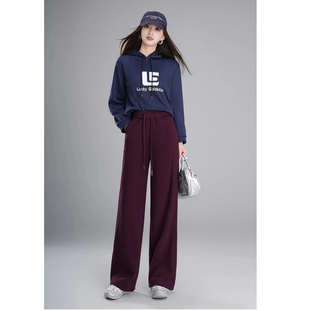 窄版女裤运动松紧腰直筒休闲宽松ol女装垂感秋冬系带百搭洋气