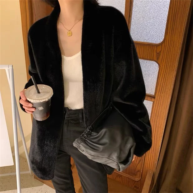 玖昊2023年冬新款富家千金环保水貂皮草外套女高级感毛绒皮毛一体