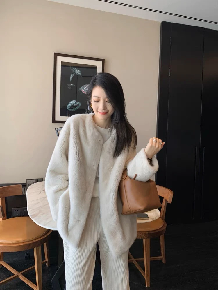 玖昊2023年冬新款富家千金环保水貂皮草外套女高级感毛绒皮毛一体