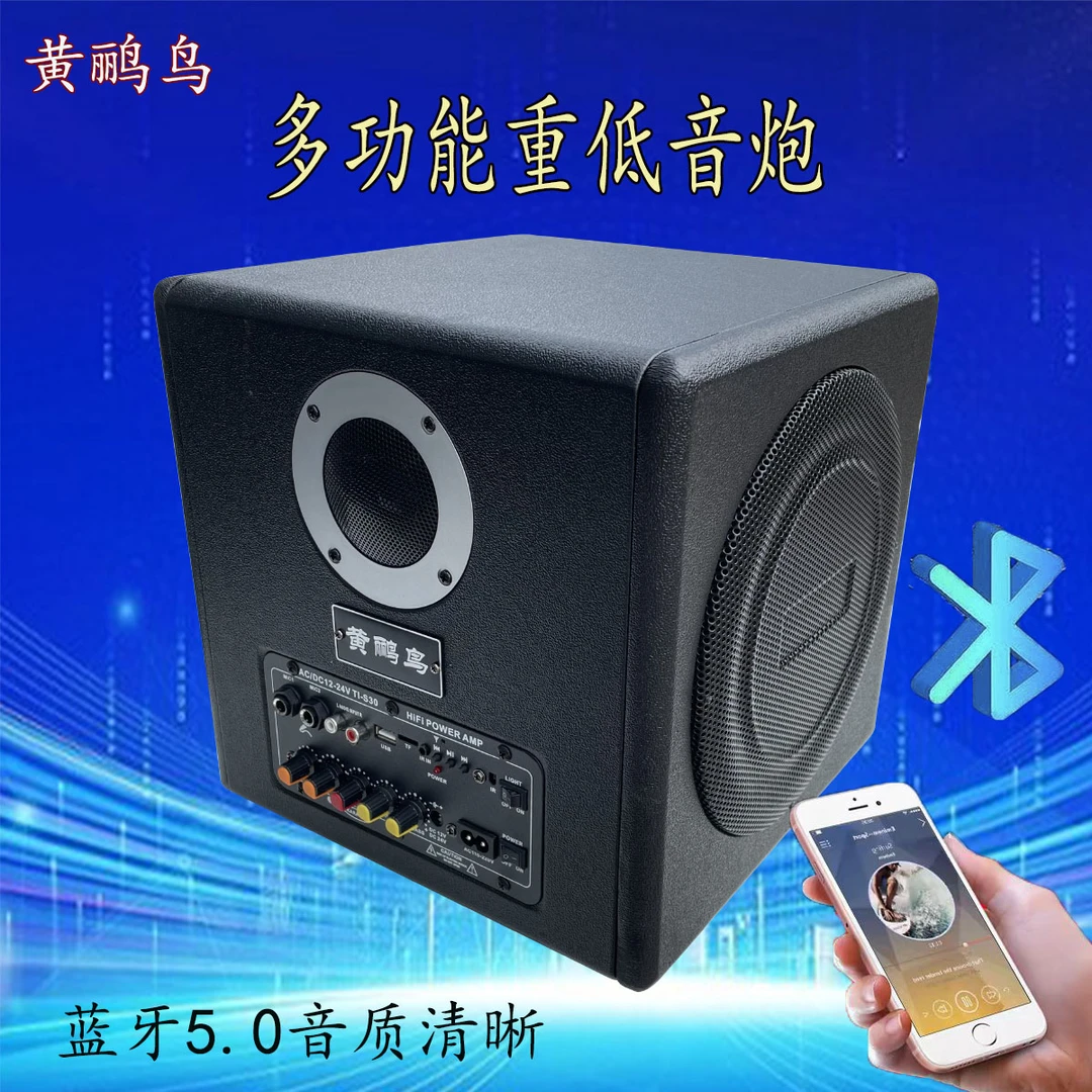 双8寸车载蓝牙音箱K歌u盘大喇叭重低音12V/220V24V大功率音响通用