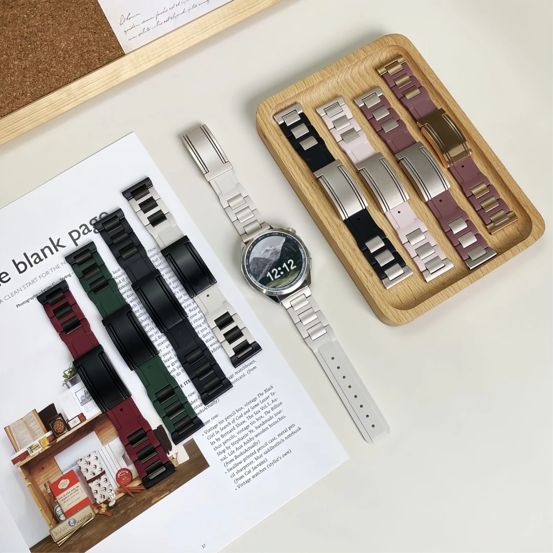 适用华为手表GT5/watch5/GT5proT型扣不锈钢橡胶表带时尚简约