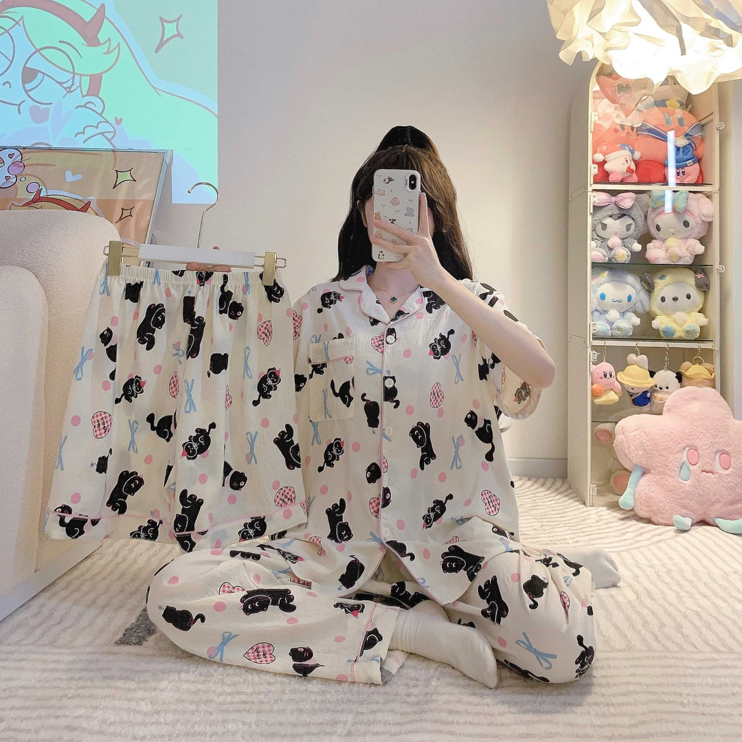 三件套加肥宽松大码睡衣女2024年夏季新款短袖胖mm250斤家居服潮