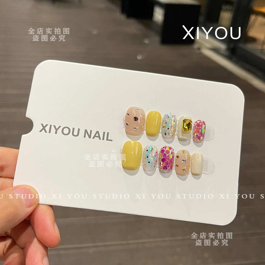 【菠萝碎碎冰】纯手工穿戴甲显白时尚夏款美甲贴片