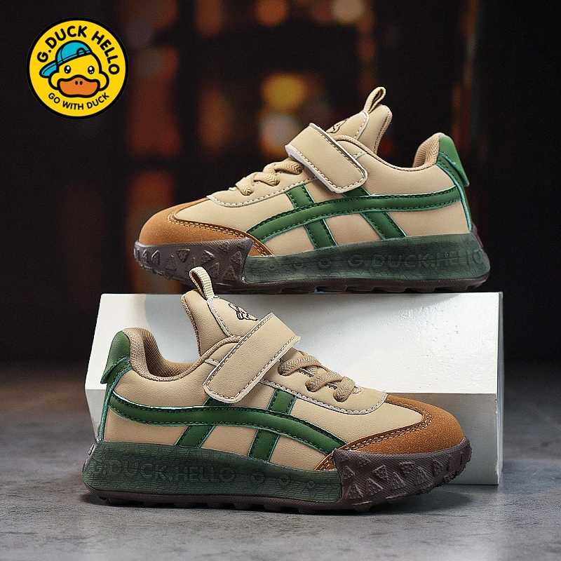 小黄鸭男童皮面运动鞋2025秋冬新款中大童女童潮流百搭阿甘跑步鞋