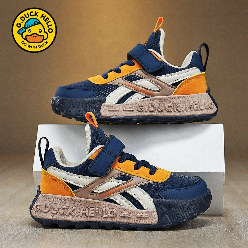 小黄鸭男童皮面运动鞋2025秋冬新款中大童女童时尚百搭防滑跑步鞋