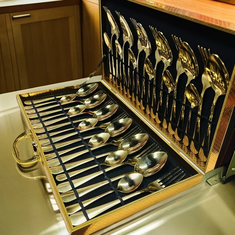 新疆包邮【叉勺套装】不休钢餐具套装36件餐具礼盒套装家用餐具