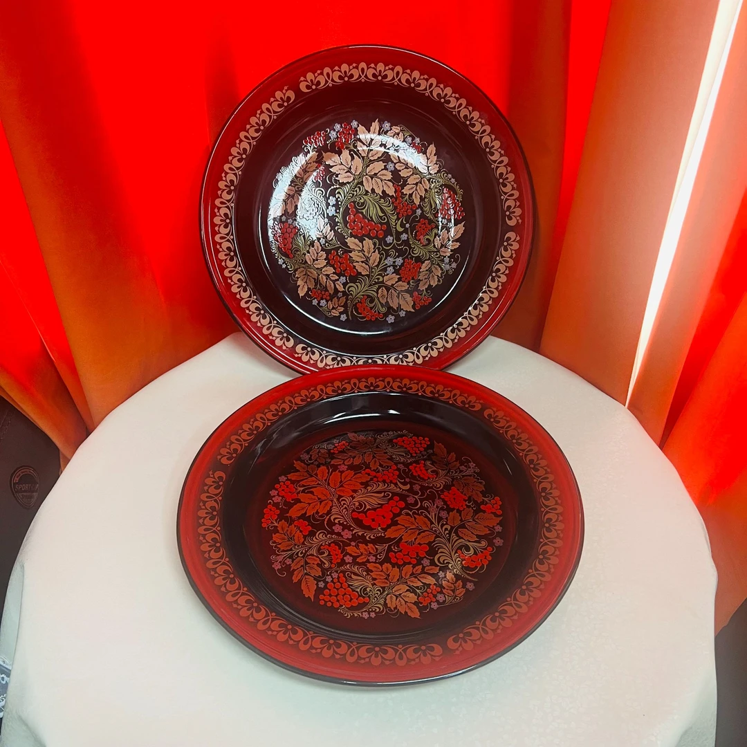 新疆包邮 【35cm黑红盘】搪瓷盘子樱桃花家用盘子大直径圆形好看