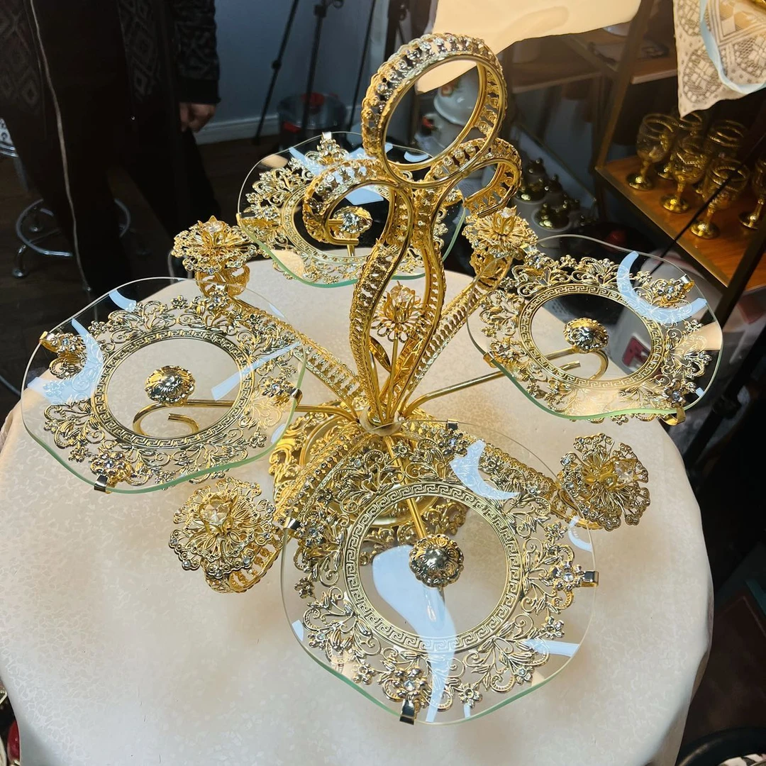 新疆包邮 四头果盘果篮金色好看高档创意网红划算家用复古新款