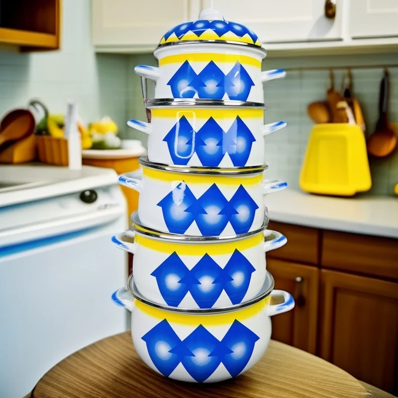 新疆包邮【五件胖锅】厨房套餐白蓝五层锅家用大容量创意带盖