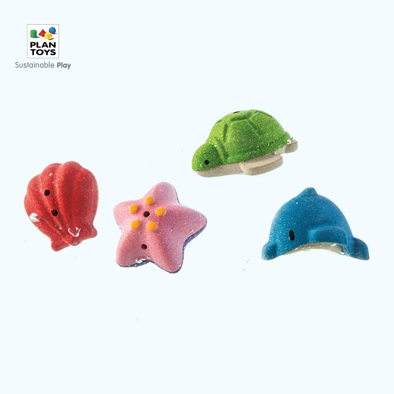 plantoys木制海洋动物套装宝宝洗澡玩具玩水度假沙滩孩子趣味5658