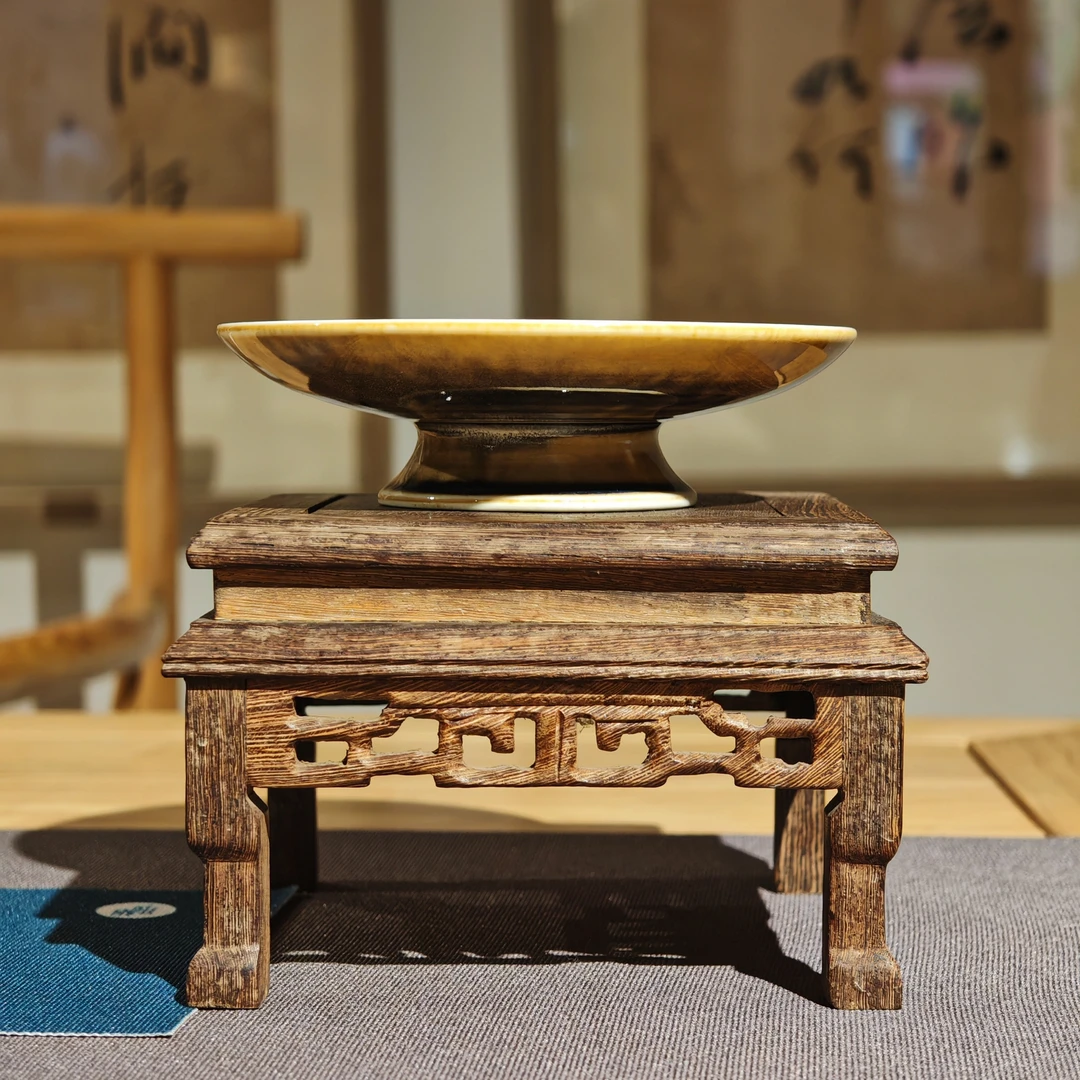 窑变山水盖碗底托 高足托