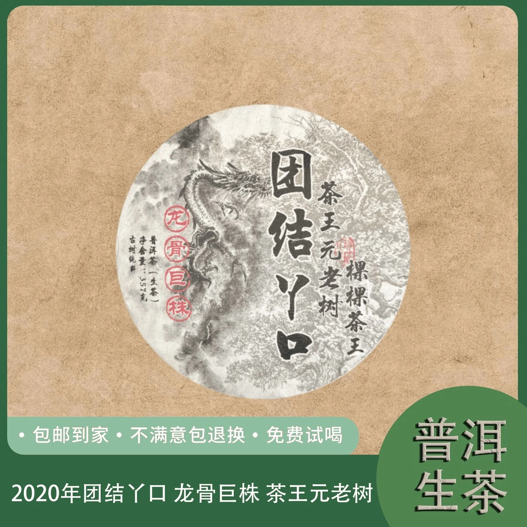 2020年团结丫口 龙骨巨株 茶王元老树 普洱生茶饼357克 A4号