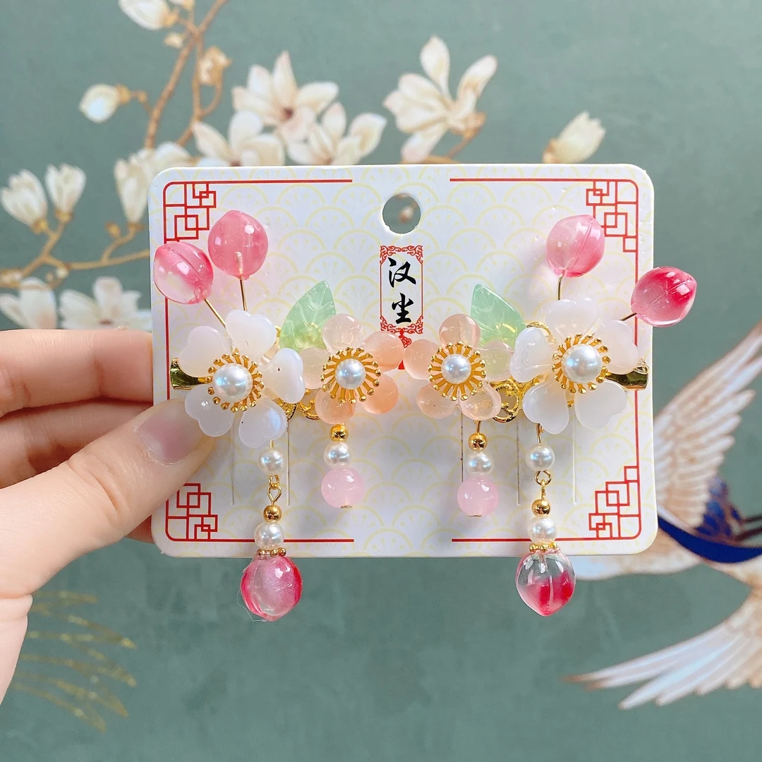 470-儿童古风发夹女孩超仙桃子发卡宝宝古装汉服发饰中国风头饰