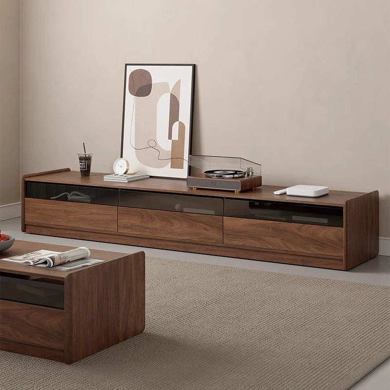 北美黑胡桃实木电视机柜茶几组合收纳储物客厅轻奢现代简约
