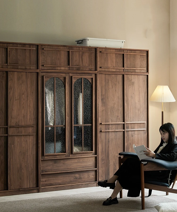 北美黑胡桃骨骼线中古风衣柜