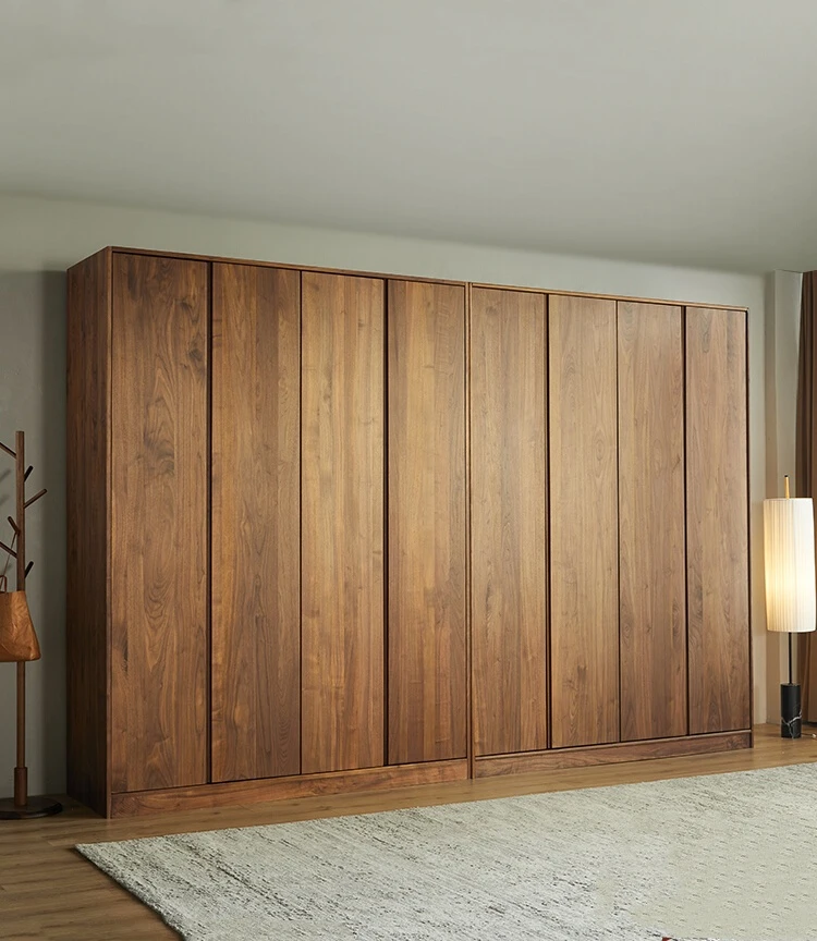 北美黑胡桃木衣柜现代简约卧室柜子北欧全实木家用衣橱四门