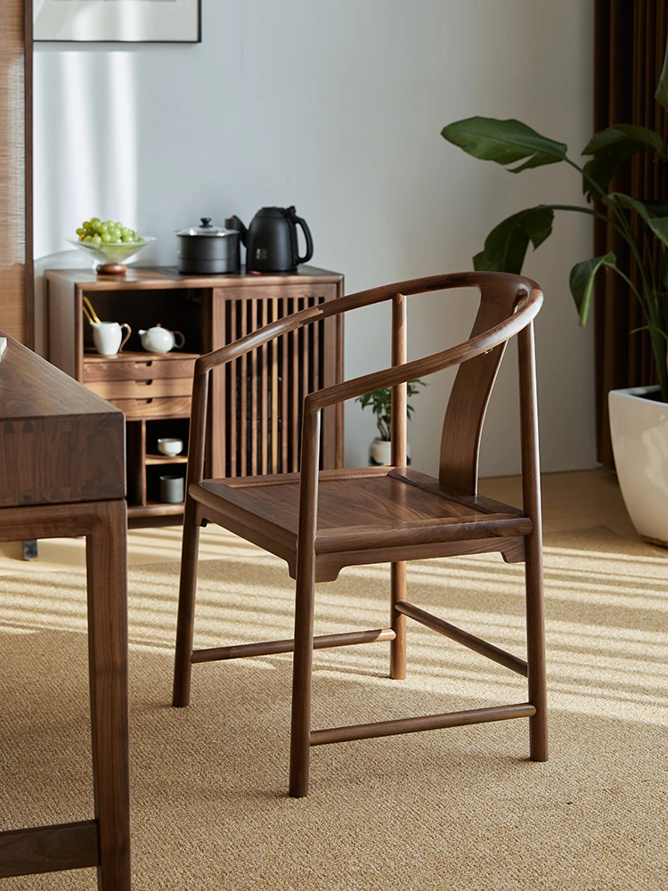 新中式北美黑胡桃木实木阳台小圈椅围椅茶椅太师椅官帽椅茶桌椅