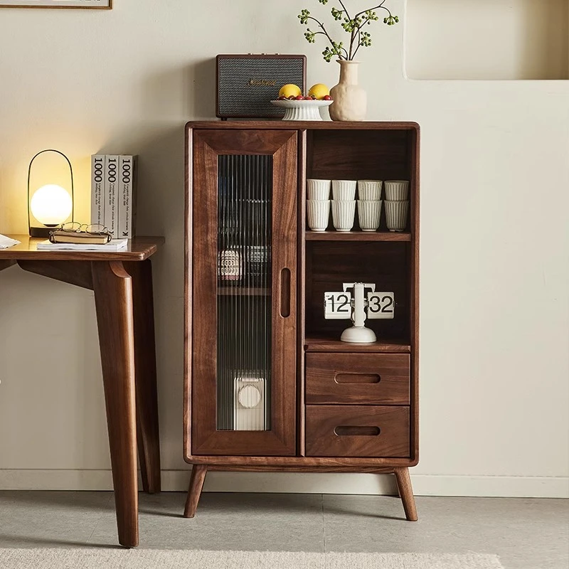 轻奢北美黑胡桃木小酒柜北欧简约全实木储物柜客厅家用茶水边柜
