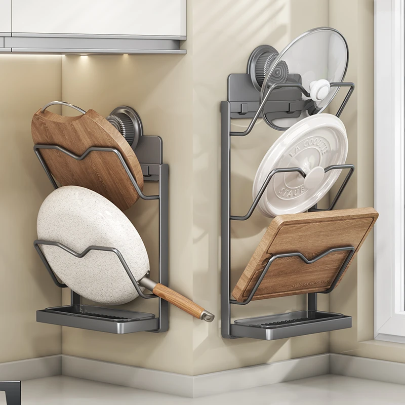 恒好吖免打孔吸盘锅盖架壁挂式菜板架厨房置物架多功能锅盖放置器