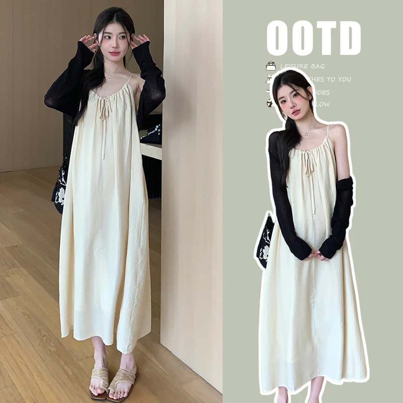 气质显瘦孕妇简约短袖披肩连衣裙网红时尚夏季宽松辣妈长款吊带裙