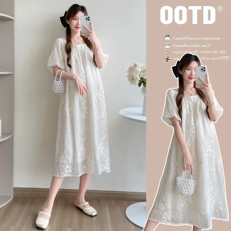 孕妇装高级感连衣裙夏款气质灯笼袖裙子宽松A版时髦显瘦仙女裙夏