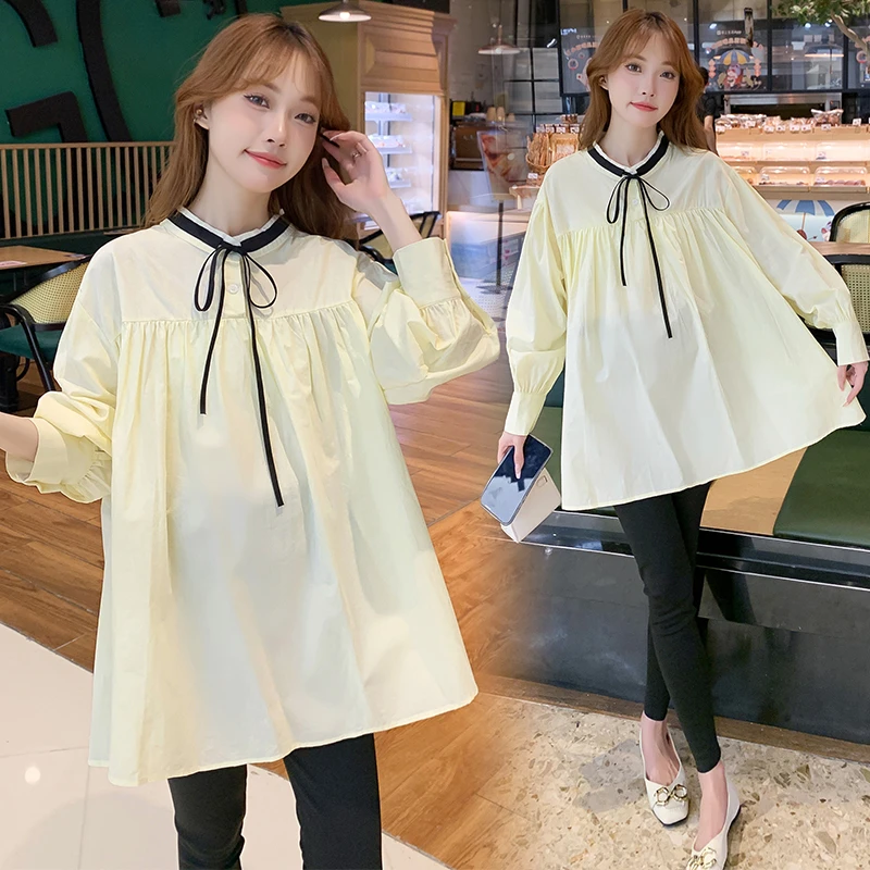 孕妇长袖泡泡袖连衣裙秋装女茶系衬衫娃娃裙减龄洋气大码衬衣6621