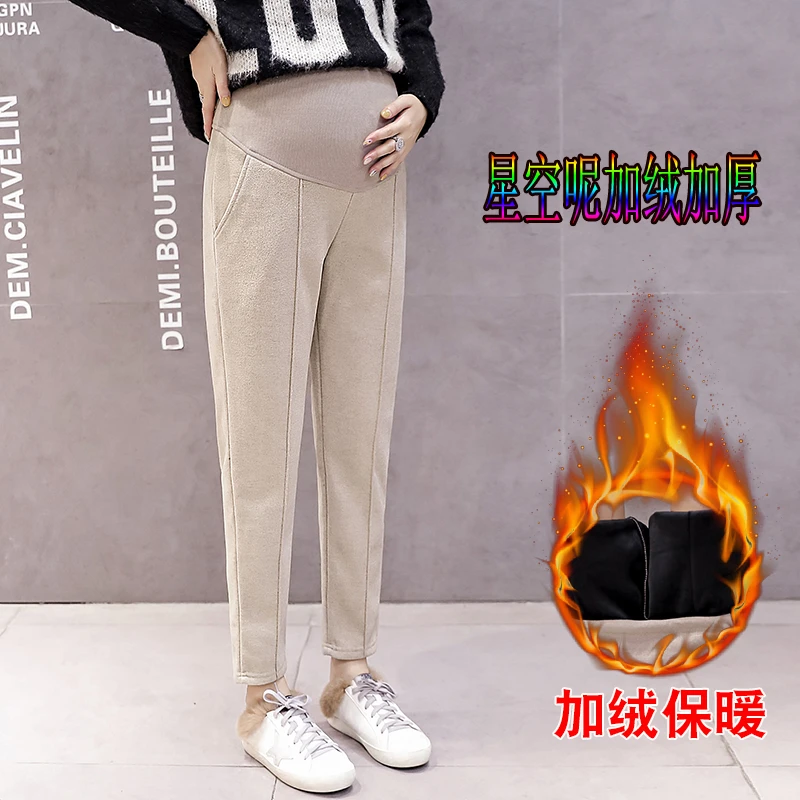 孕妇加绒裤秋冬外穿托腹裤毛呢哈伦裤冬孕妇裤长裤冬潮妈裤子8229