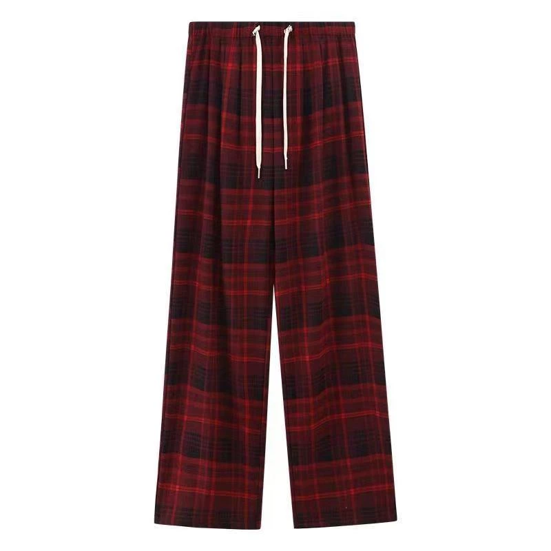 孕妇新款无托腹外穿休闲格子直筒裤时尚系带百搭孕妇裤产前产后穿