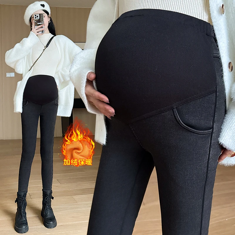 秋冬孕妇加绒小脚裤冬季托腹裤铅笔裤外穿牛仔打底裤加厚裤子8092
